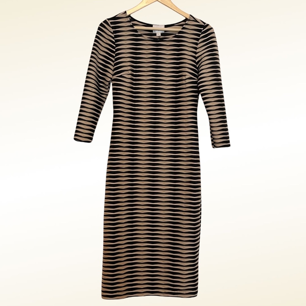 Beige by Eci Stretch Dress Textured Sheath Black Midi Cocktail Party‎ Bodycon